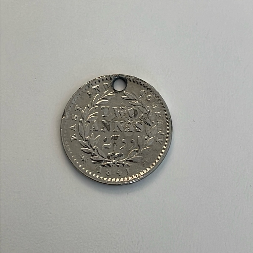 Rare 1841 Silver 2 Annas Queen Victoria Coin